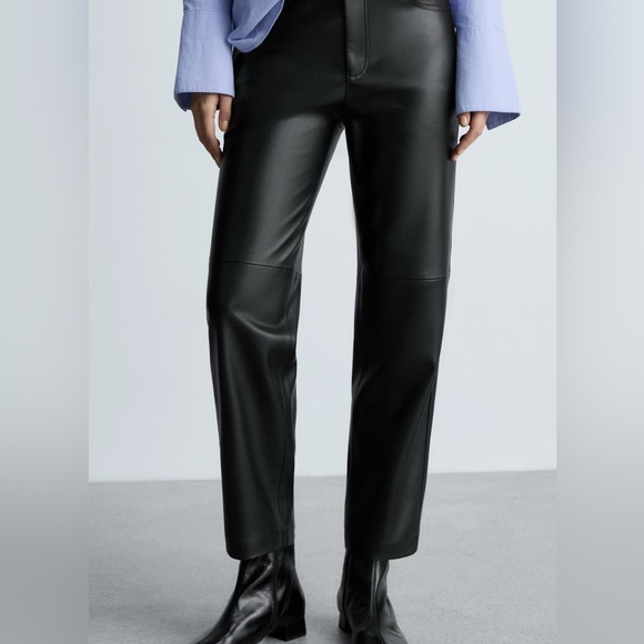 MANGO Leather-effect straight trousers -size 4 - Picture 1 of 7